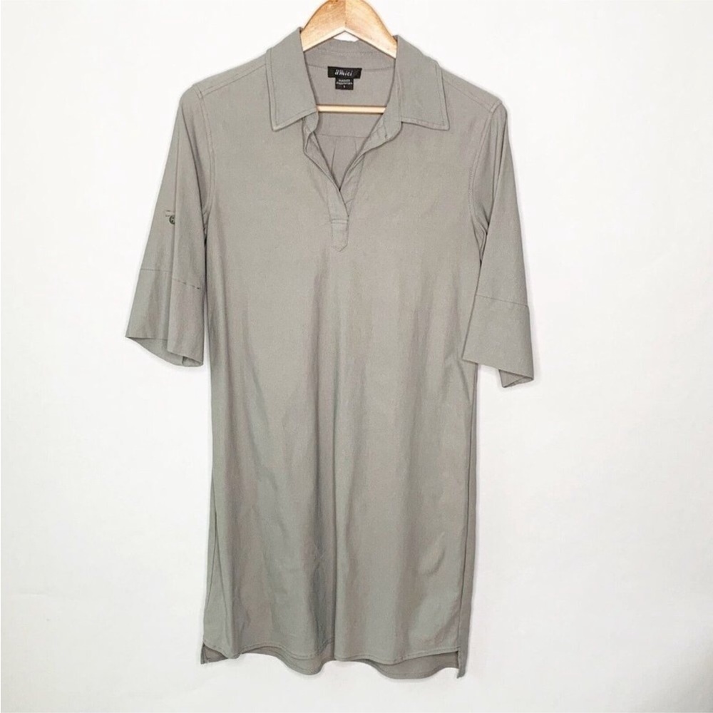 Pure Amici Gray Popover A-Line Dress Size Small Collar Lagenlook Minimalist‎